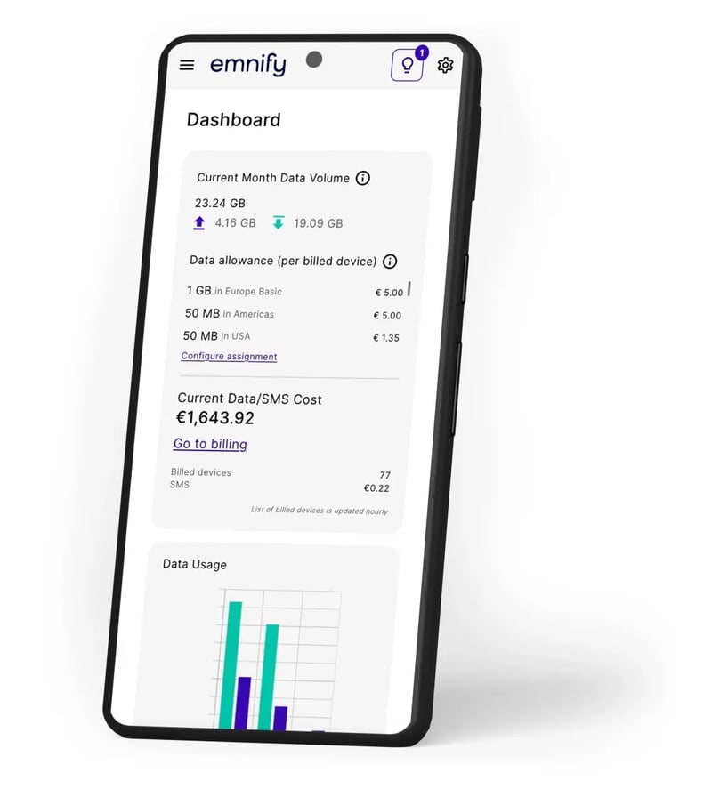 emnify portal dashboard on mobile screen
