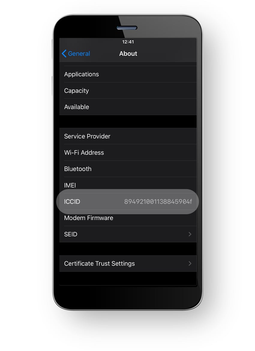 how to find iccid number on iphone xr