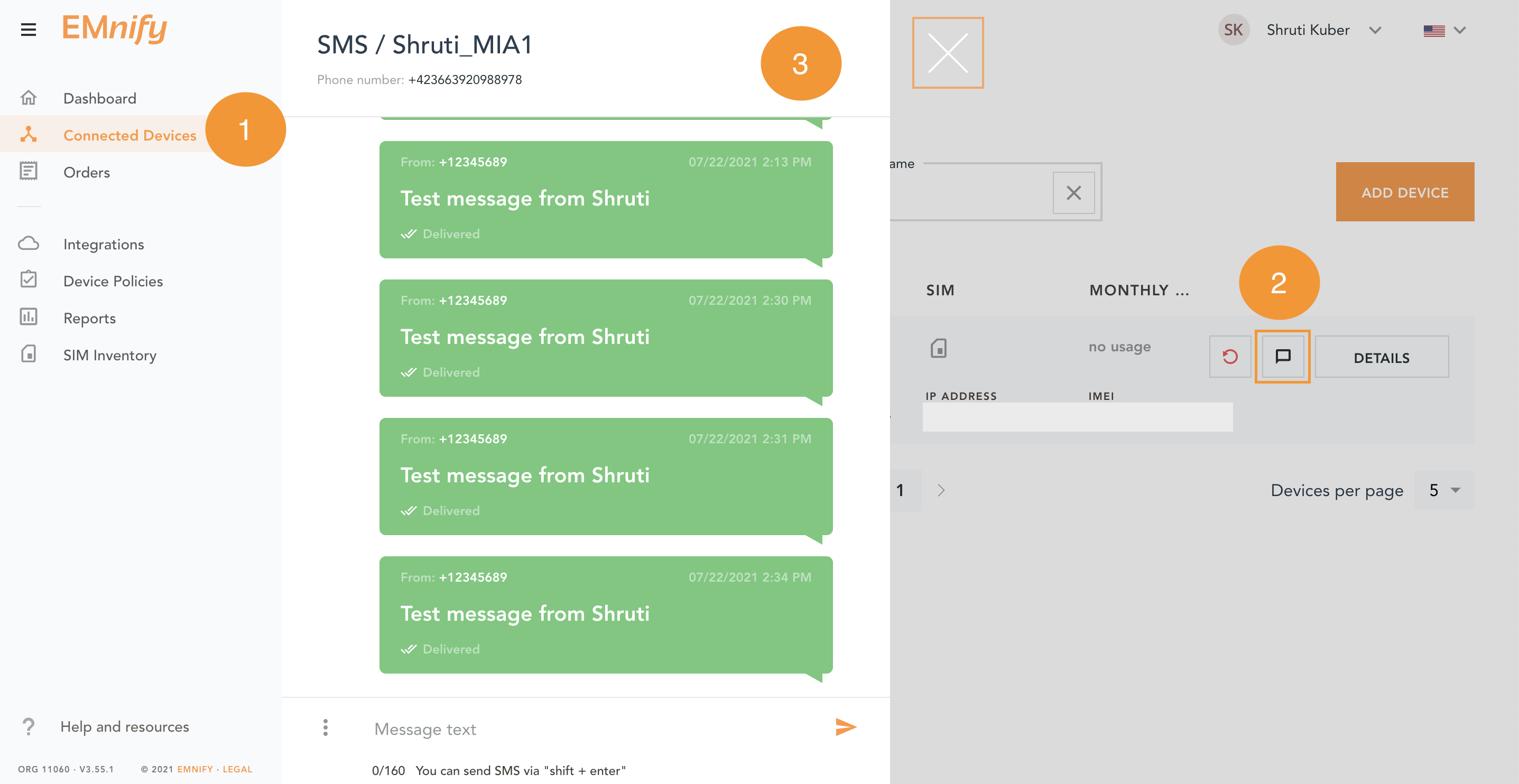 Check SMS in portal