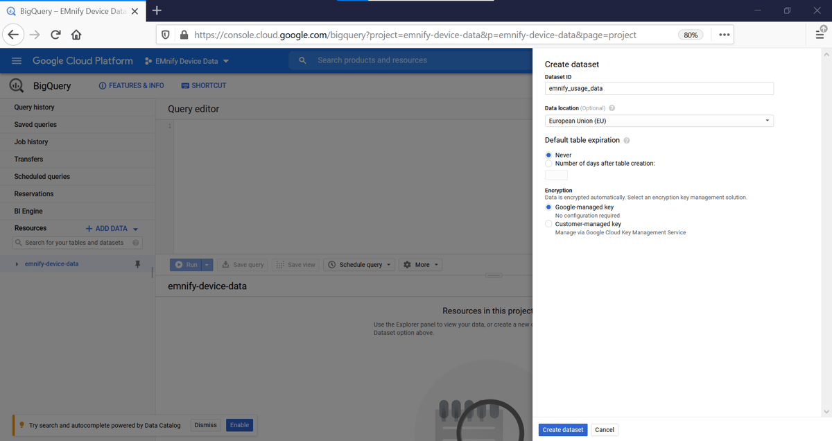 create dataset usage