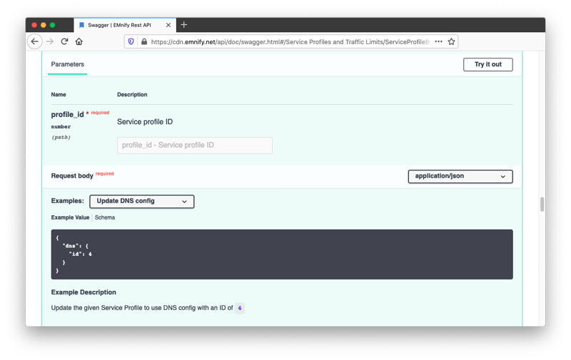 Swagger Documentation for Service Profile Patching