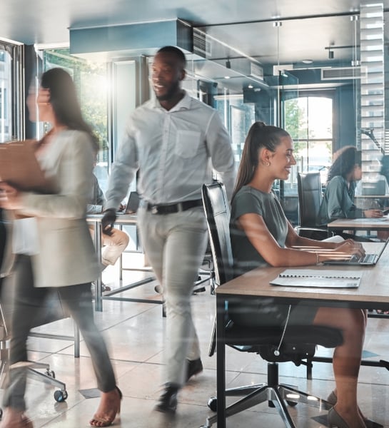 Man walking through startup office