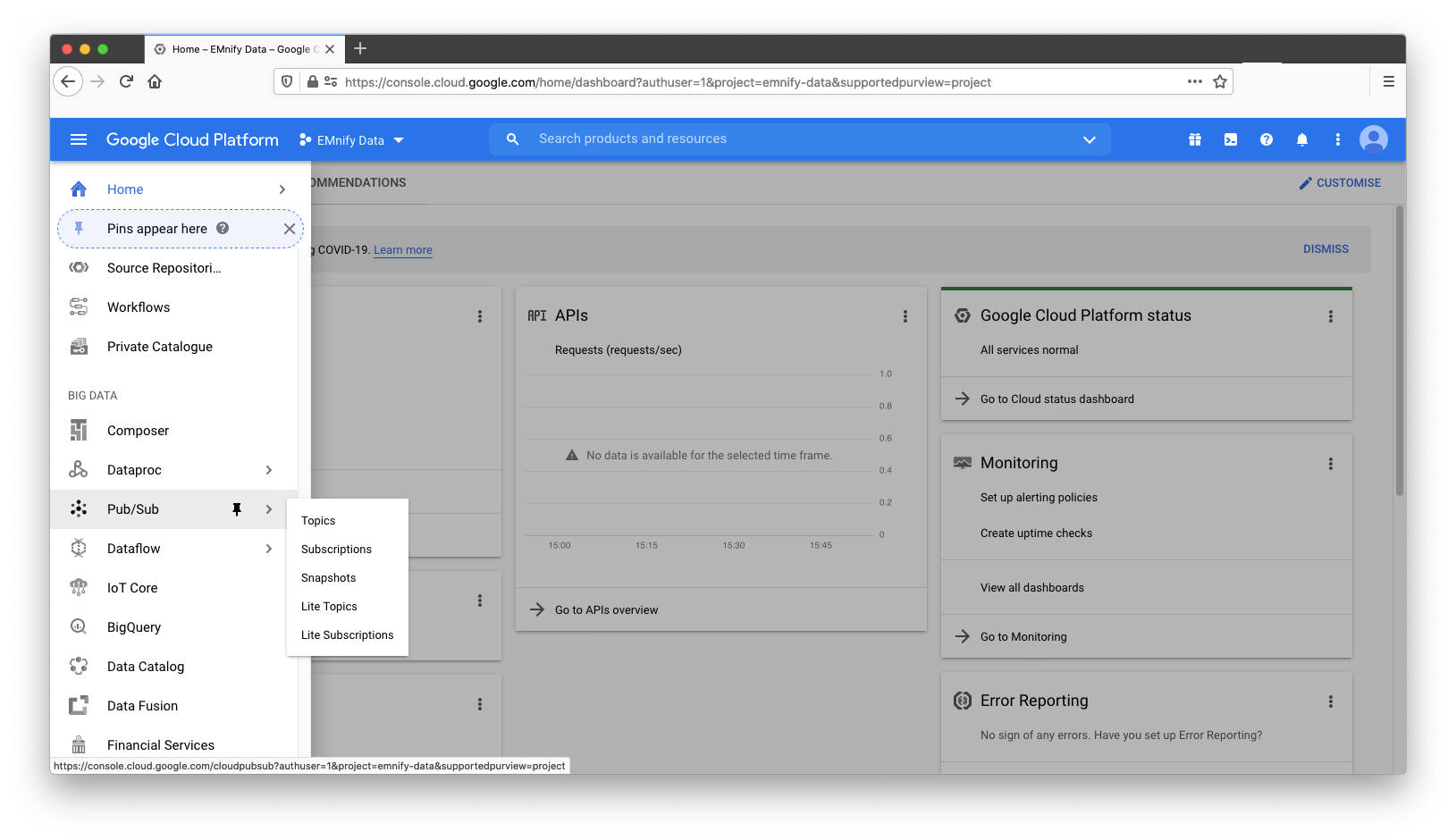 EMnify Data Streamer integration for Google Cloud Pub/Sub