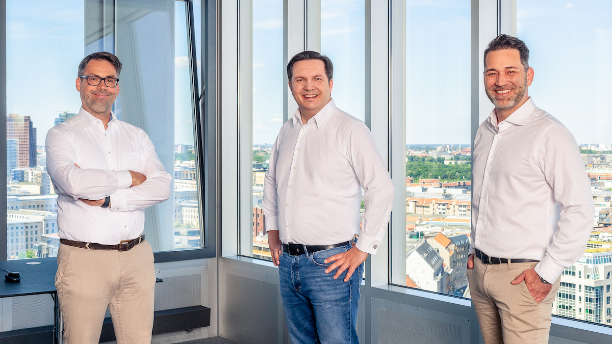 EMnify founders Martin Giess, Frank Stoecker, Alexander Schebler (from left to right) in Berlin office